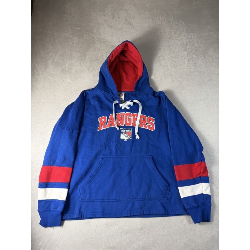 New York Rangers NHL Hockey Sweatshirt Hoodie Blue Men Size Large